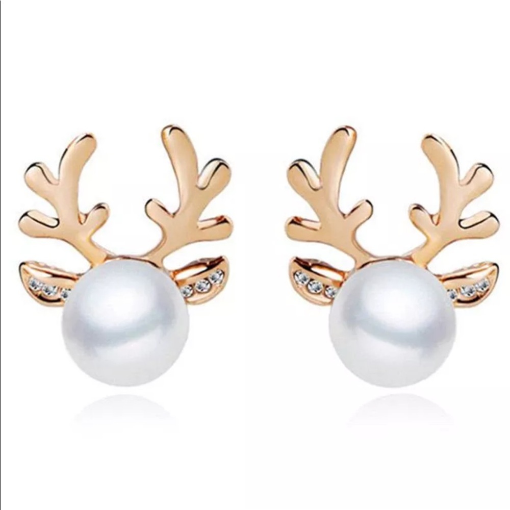 ✨”DASHER” GOLD REINDEER PEARL EARRINGS-NEW✨ - Picture 4 of 7